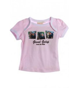 T-shirt sérigraphié GRAND GALOP fille rose liseré blanc