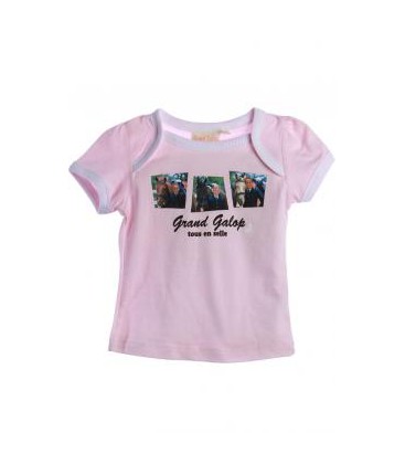 T-shirt sérigraphié GRAND GALOP fille rose liseré blanc